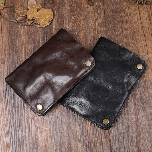 Pleated Leather Vertical Purse Men's Short First Layer Cowhide Zipper Small Card Bag