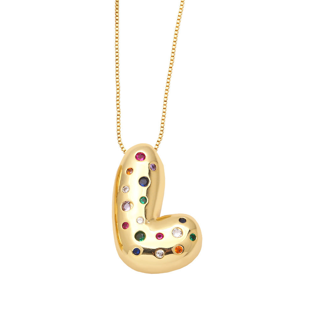 26 English Letter Necklace Gold-plated Inlaid Color