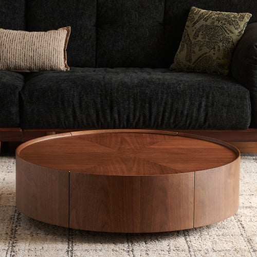 39.3-inch Coffee Tables, Circular Walnut Design, Suitable For Living Rooms, Walnut Material, Suitable For Bedrooms, Living Rooms, And Offices