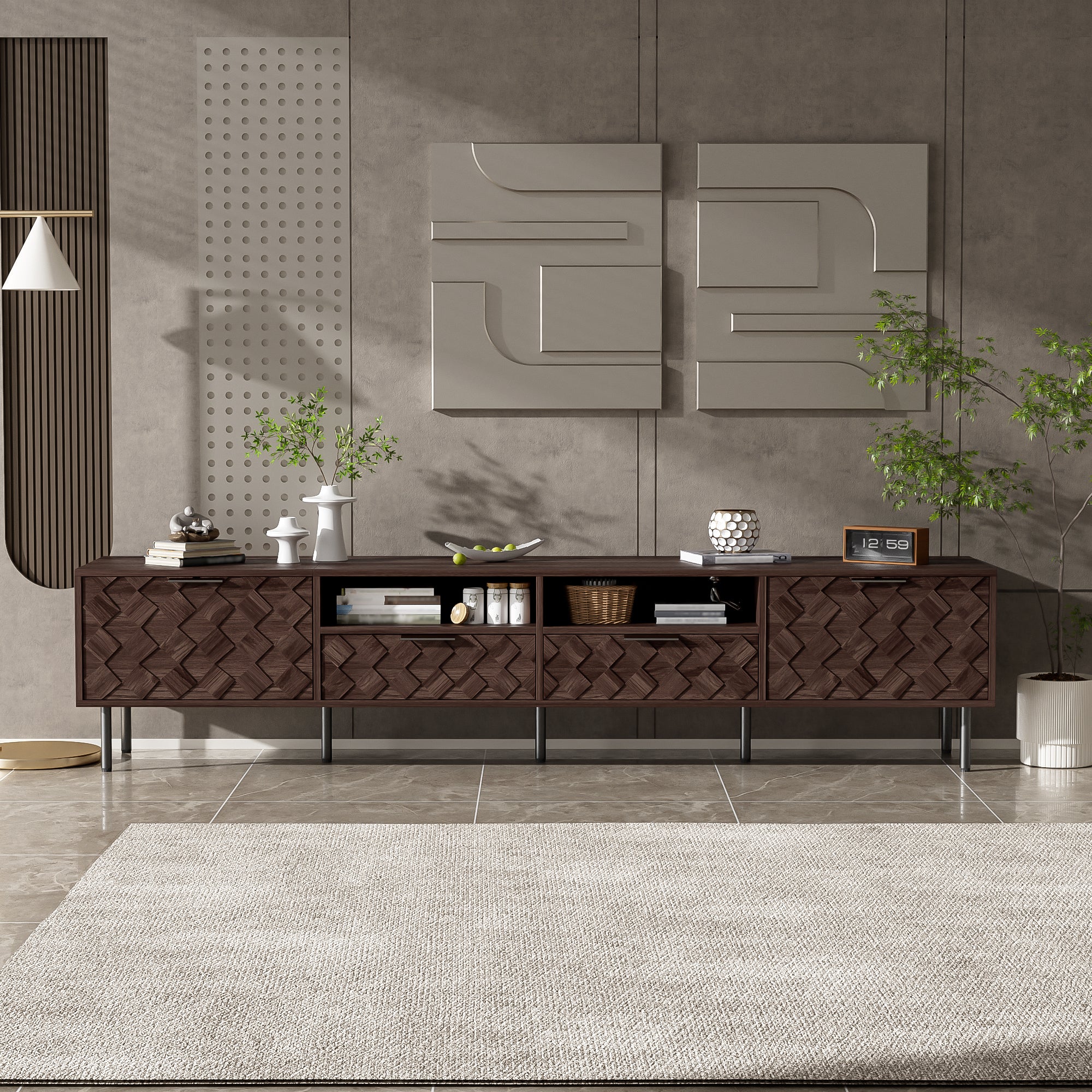 78 Inch Modern TV Stand For TVs Up To 85, Entertainment Center With Closed Storage & Cable Management, Soft-Closing Hinges, Iron Legs For Living Room