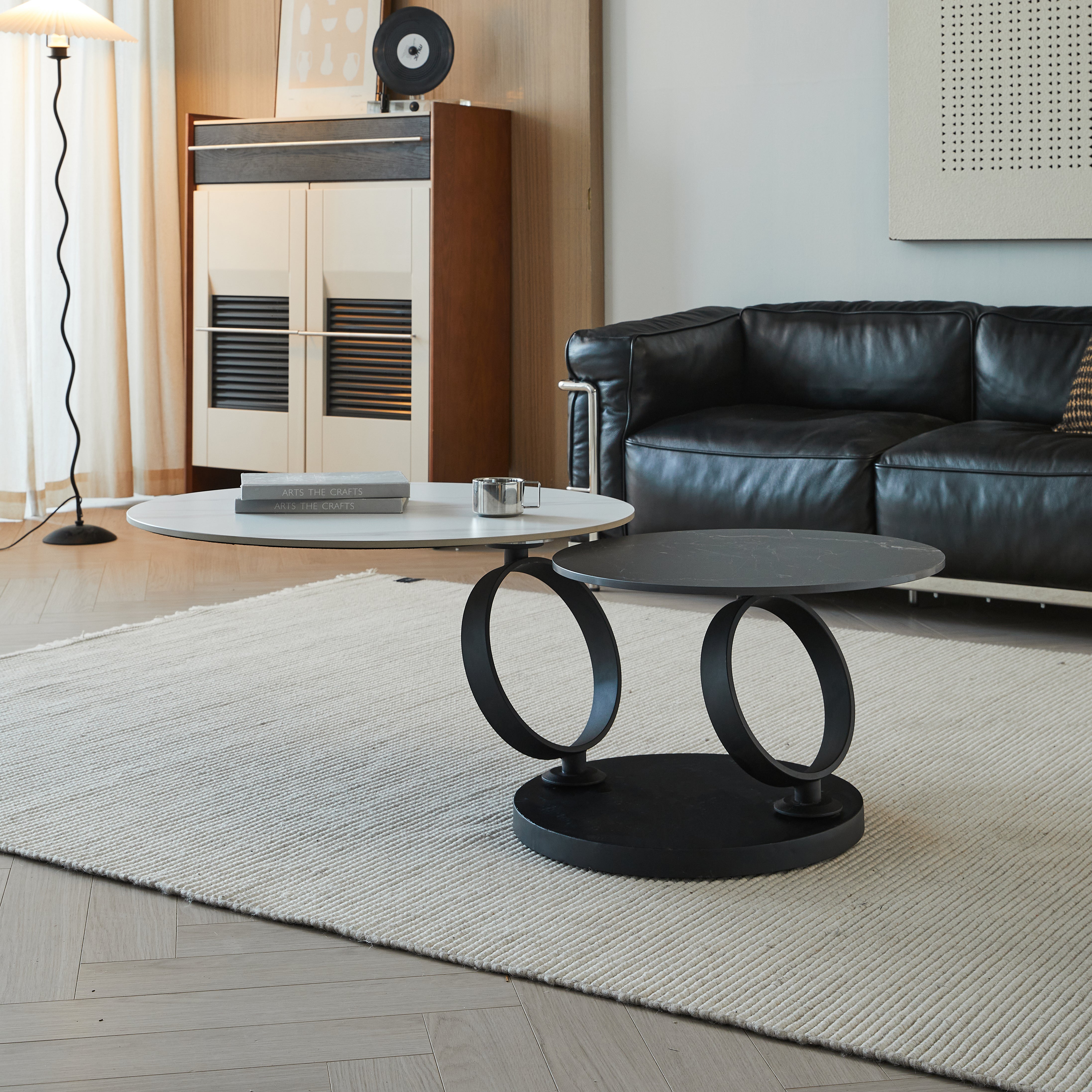Round Nested Coffee Tables  White & Black Faux Marble Top With Sturdy Black Metal Frame, Space-Saving Living Room Coffee Table Set For Sofa Side, Apartment  Home Decor