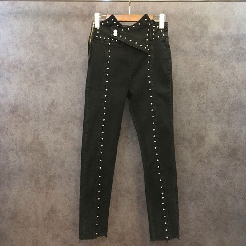 High waist heavy industry rivet jeans Leggings