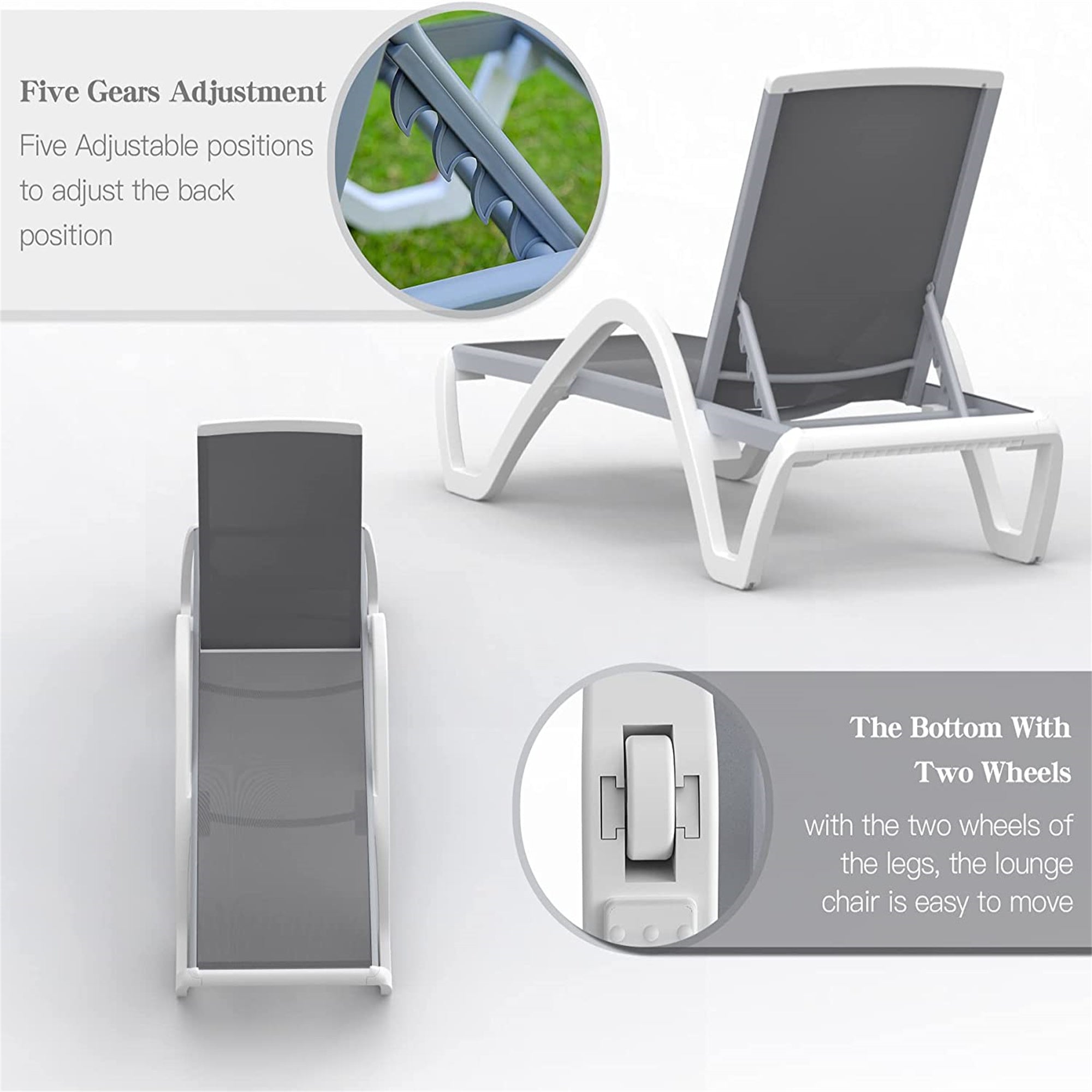 Patio Chaise Lounge Adjustable Aluminum Pool Lounge Chairs With Arm All Weather Pool Chairs For Outside,in-Pool,Lawn  Gray,1 Lounge Chair