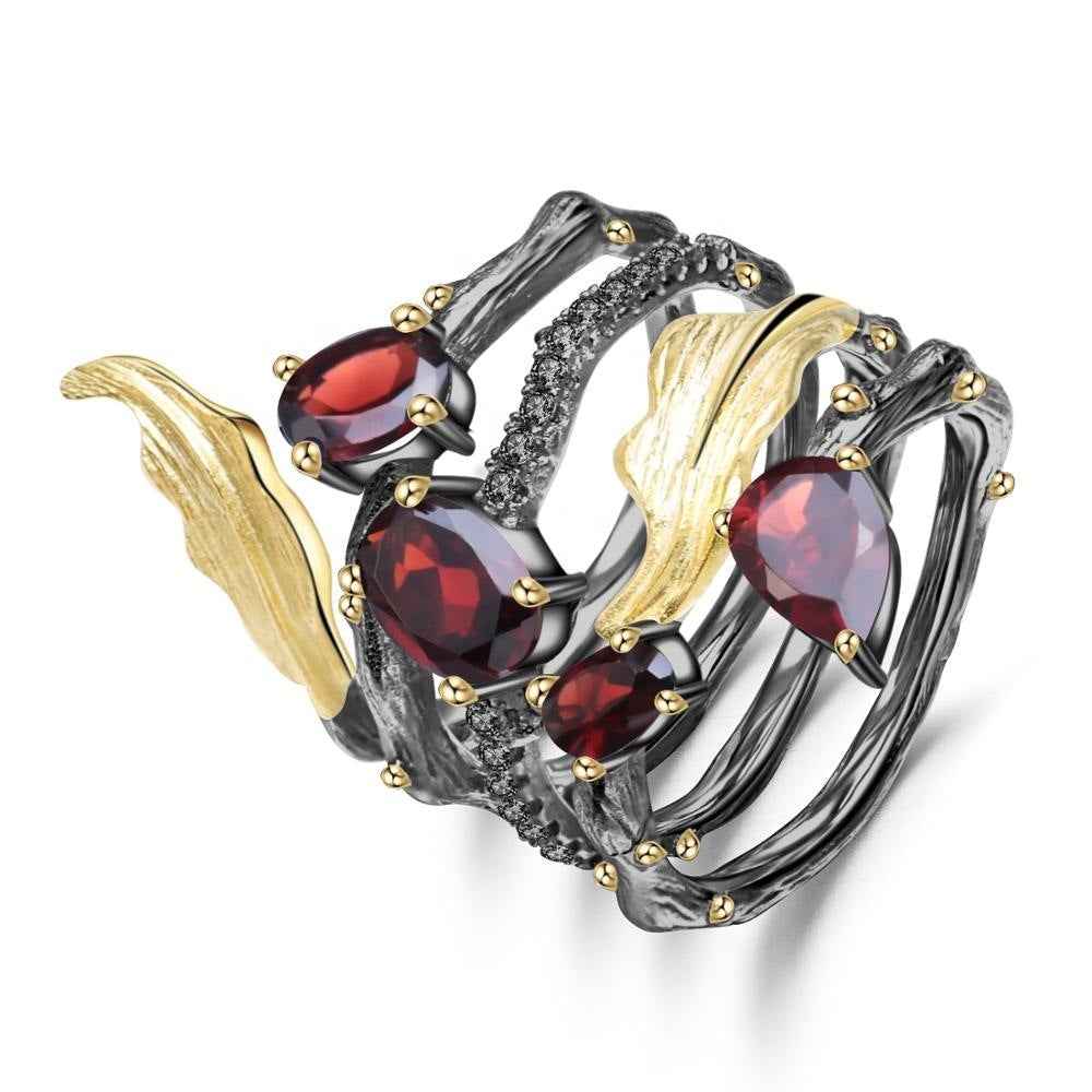 Colorful Gemstone Bracelet Ring 925 Sterling Silver Crystal Ring