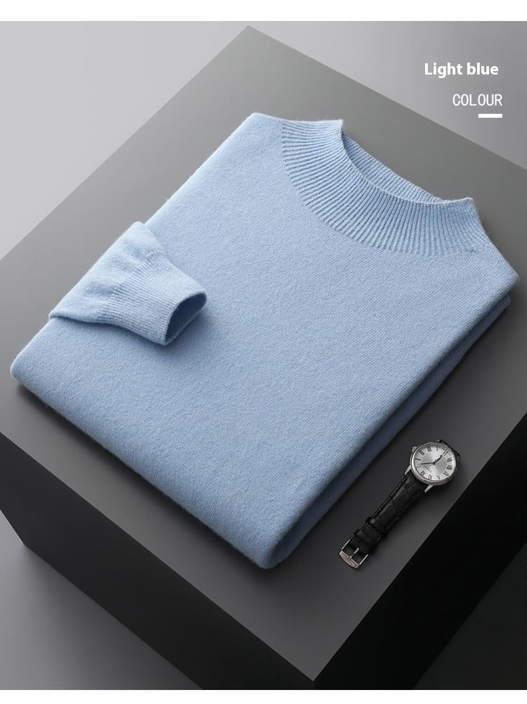 Half-collar Wool Sweater Men's Solid Color Knitted Sweater