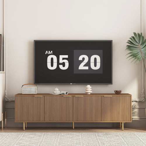 Wood Modern TV Stand Fluted 68inch T, Entertainment Center With Storage Doors, TV Console Media Cabinet, For 55 Inch TV, Living Room