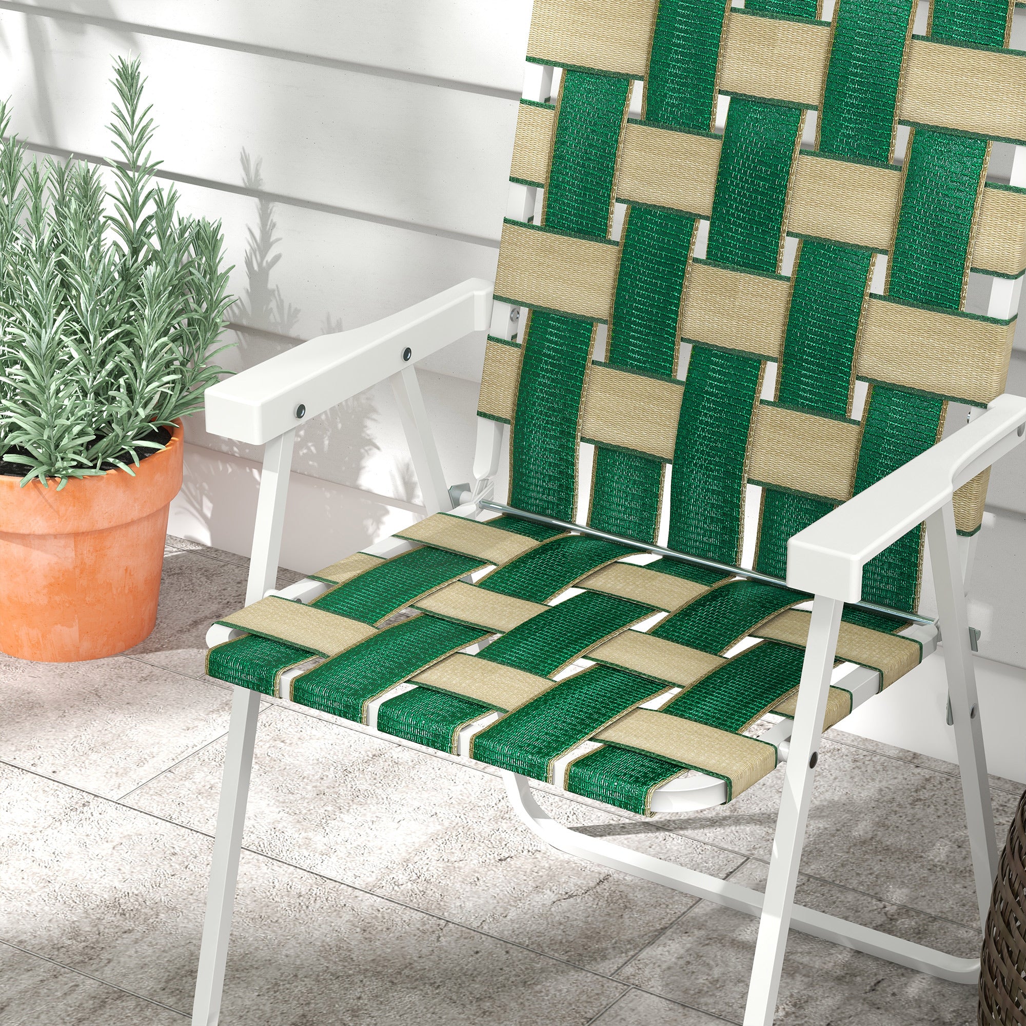 Set of 4 Patio Folding Chairs, Classic Outdoor Camping Chairs, Portable Lawn Chairs w/ Armrests, Green