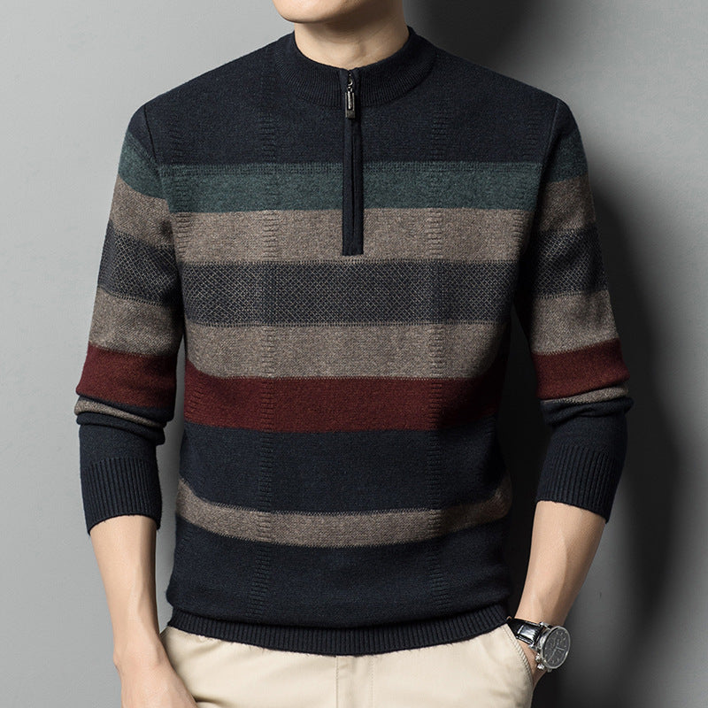 Men's Contrasting Striped Pure Wool Knitted Sweater