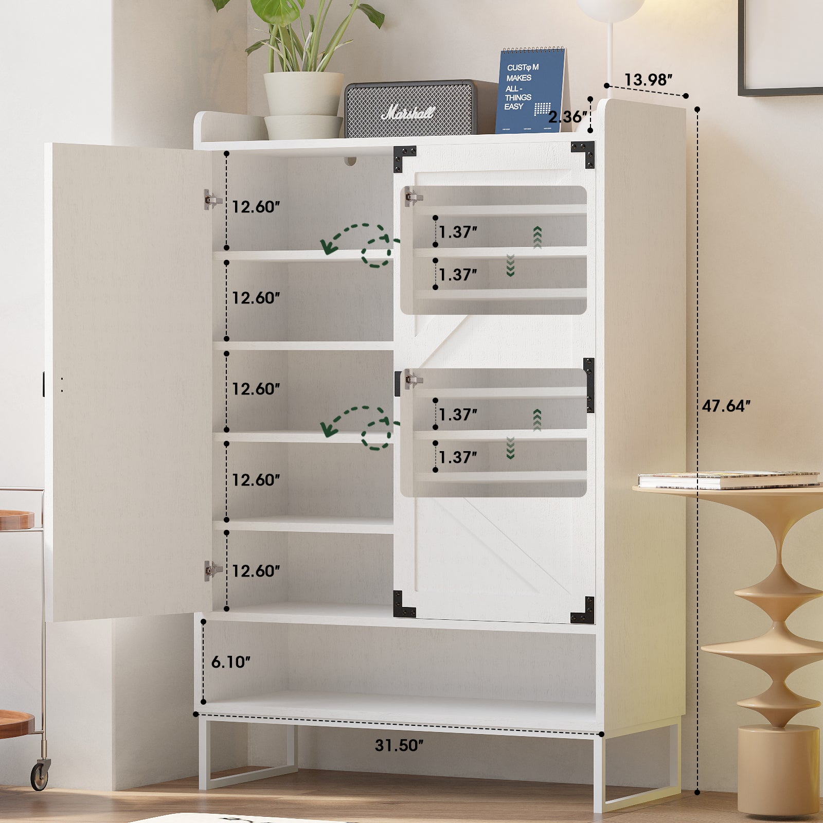 Shoe Cabinet With Doors, 6-Tier Shoe Storage Cabinet With Adjustable Shelves, Wooden Shoes Rack Shoe Storage Organizer For Entryway, Hallway, Closet, Living Room