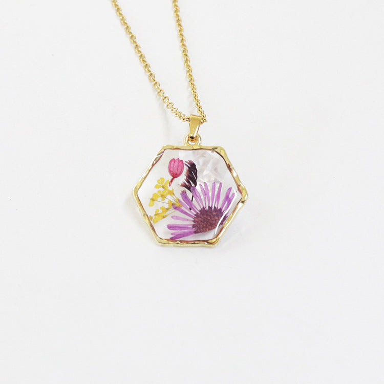 Polygon Preserved Flower Dried Flower Necklace