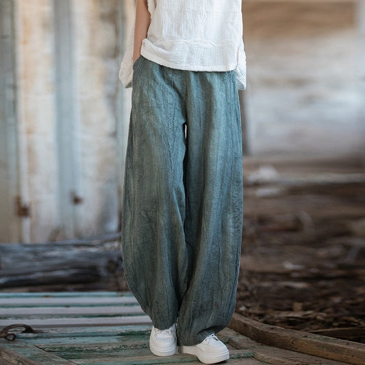 Tie-dyed Old Padded Fleece Trousers Winter Cotton And Linen Women's New