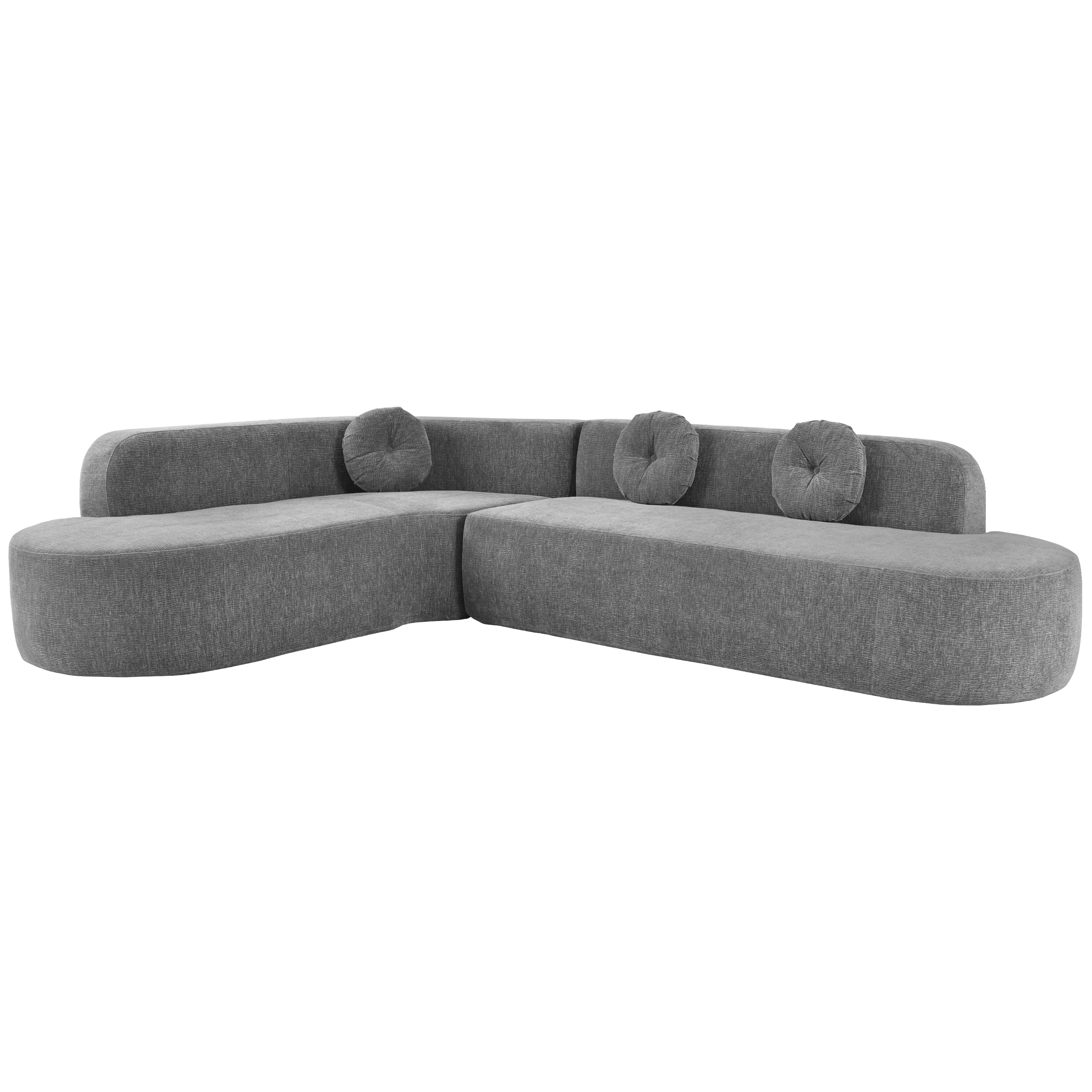 Mirod 122'' Extra Large Sectional Sofa Soft Fabric Upholstery, Elegant Curved Design With Three Round Cushions , High-Resilience Foam For Ultimate Comfort