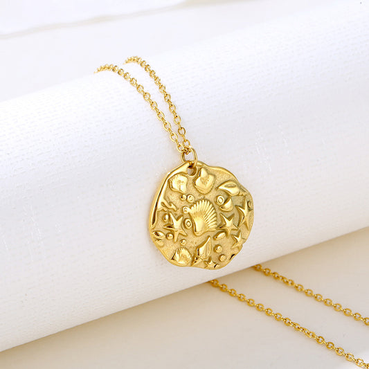 Niche Design High-grade Golden, Round Coin Embossed Necklace For Women