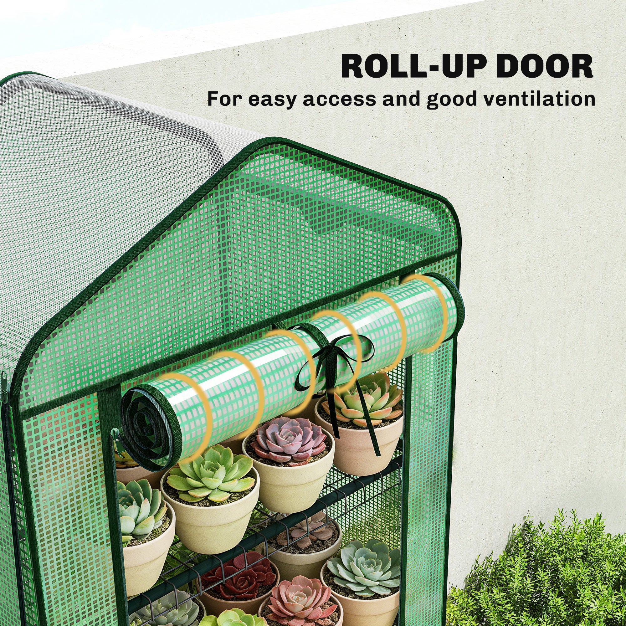Mini Greenhouse with Screen Roof, 5 Tier Portable Small Greenhouse with High Strength PE Cover, Green