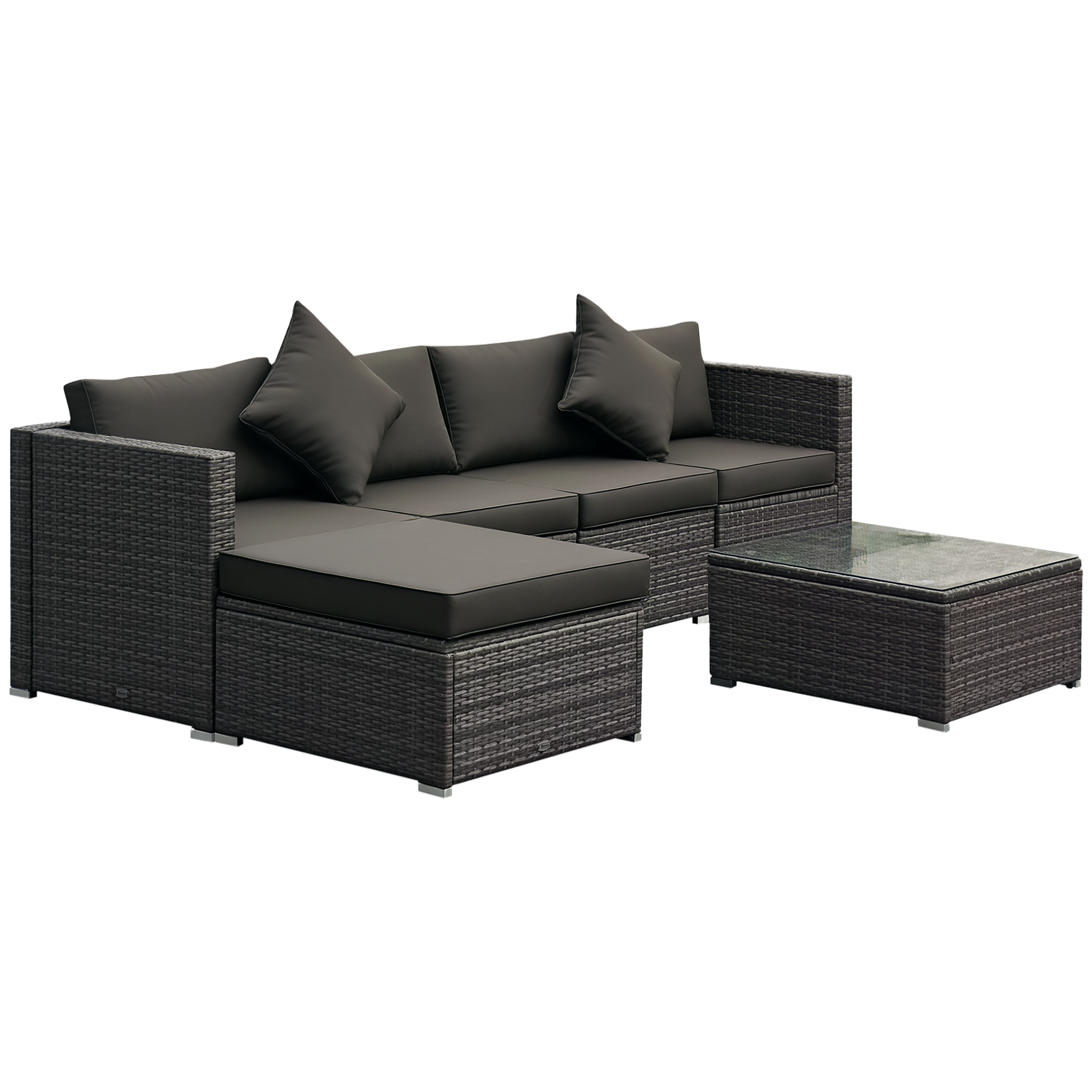 6 Piece Patio Furniture Set Outdoor Wicker Conversation Set All Weather PE Rattan Sectional Sofa Set with Ottoman, Cushions and Tempered Glass Table, Mixed Gray and Charcoal