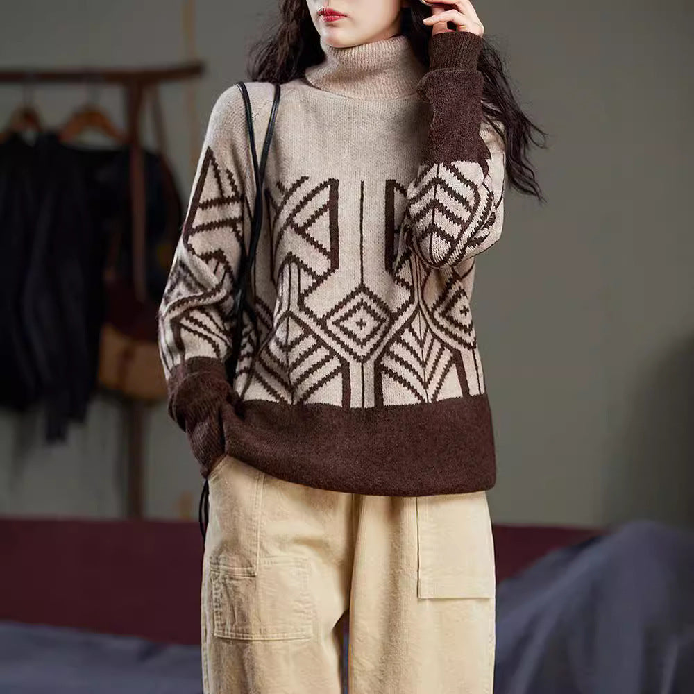 Women's Three-dimensional Jacquard Turtleneck Sweater