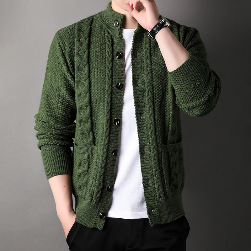 New Single-breasted Sweater With Pockets Fashion Jacquard Loose-fitting Cardigan Men Clothing