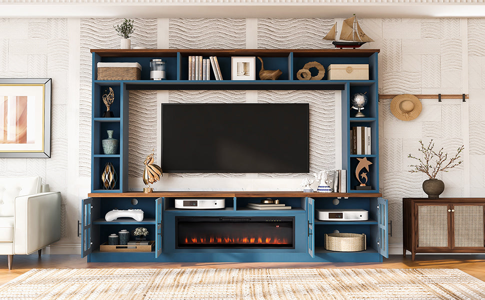 U-Can 95.5 W Wall Unit Entertainment Center With Bookshelves For TVs Up To 80, Modern TV Stand Media Console With Electric Fireplace  Cabinets,  And Adjustable Shelves For Living Room