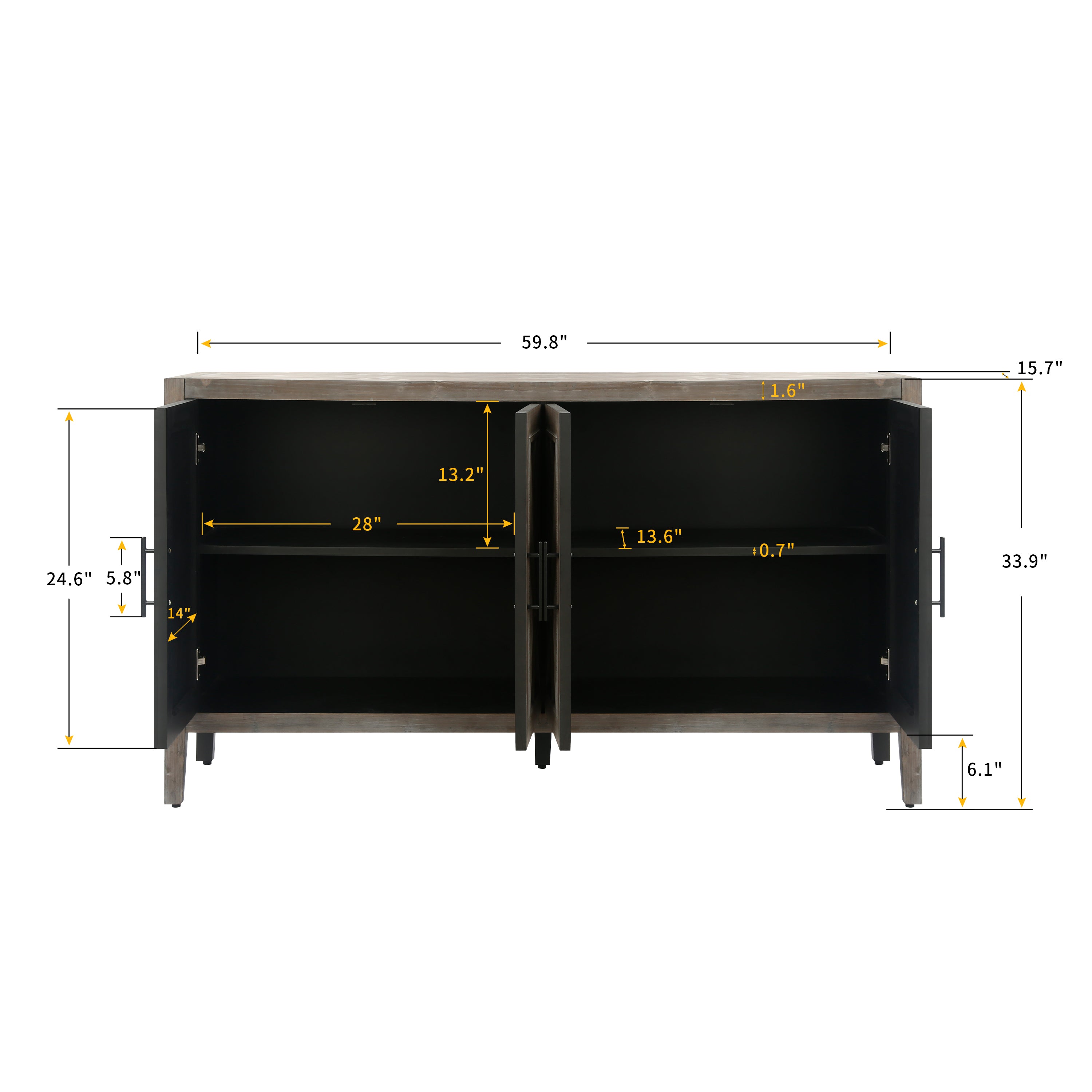 60 Inches Modern Farmhouse Accent Cabinet With 4 Doors And Adjustable Shelf Wood Sideboard Buffet Cabinet Console Table Credenza Buffet Table For Kitchen Dining Room Entryway Hallway Antique Brown