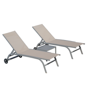 Chaise Lounge Outdoor Set Of 3, Lounge Chairs For Outside With Wheels, Outdoor Lounge Chairs With 5 Adjustable Position, Pool Lounge Chairs For Patio, Beach  Khaki,2 Lounge Chairs 1 Table
