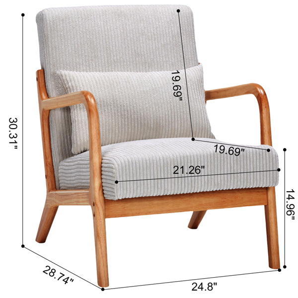 Mid-Century Modern Accent Chair, Arm Chair Living Room Chairs With Pillow Upholstered Reading Chair With Solid Wood Frame & Living Room Bedroom Balcony
