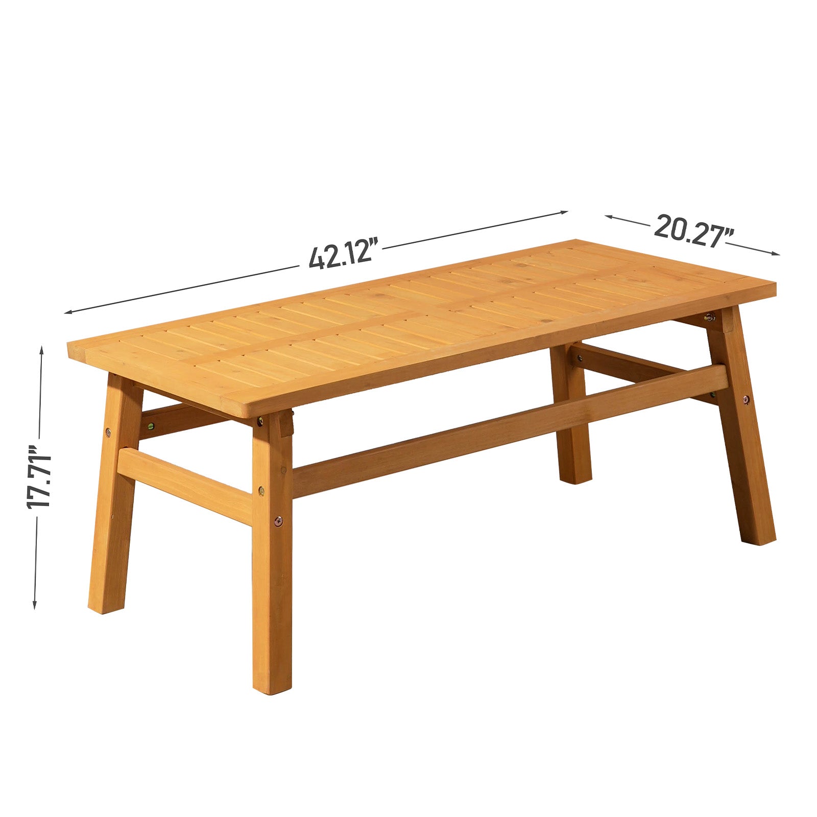 Outdoor Wood Coffee Table, 42inch Farmhouse Side Table For Patio, Solid Cedar Wood Accent Table With Slatted Tabletop For Garden Poolside Lawn Living Room, Teak Wood Finish