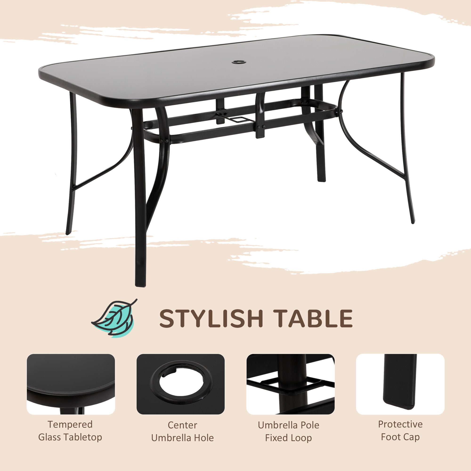 8 Pieces Patio Furniture Set with 9Ft Patio Umbrella, Outdoor Dining Table and Chairs, Black