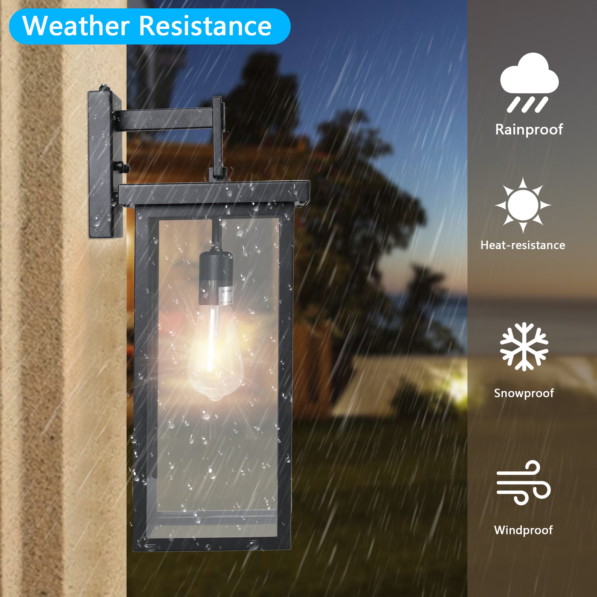 20  H  Set Of 2 Modern Outdoor Wall Lanterns With Black Metal Frame And Clear Glass, Ambient Light Sensors,Weatherproof Wall Sconces For Porch, Garage, Or Entryway Lighting, E26 Bulb Compatible