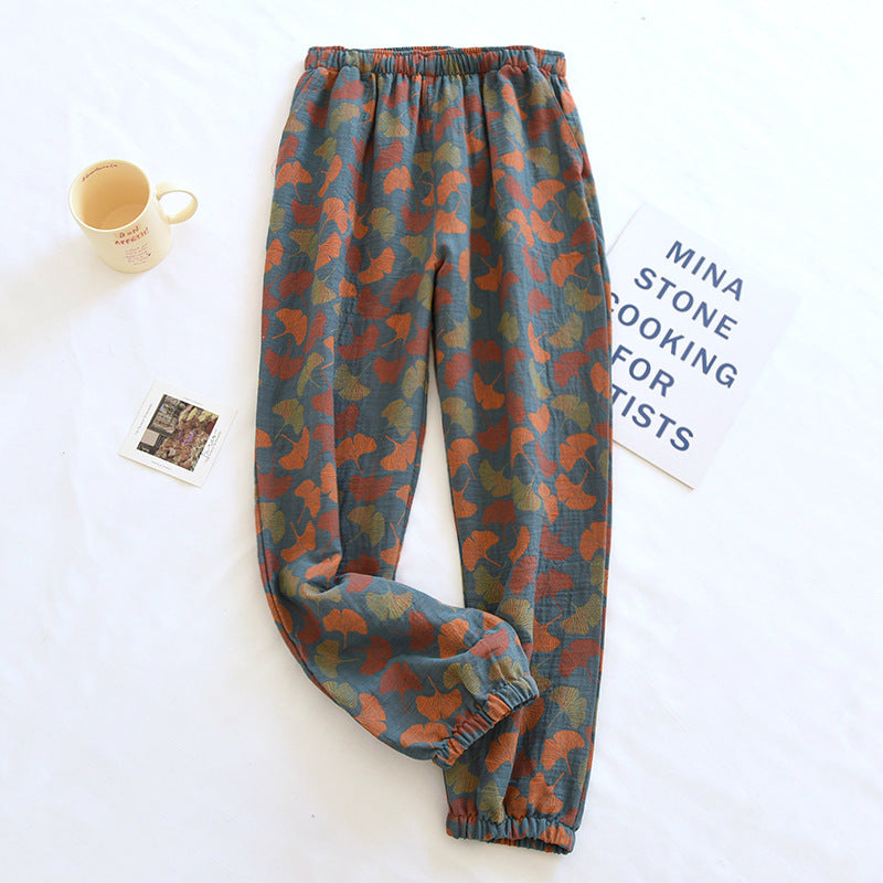 Retro Yarn-dyed Jacquard Women's Pure Cotton Pajama Pants