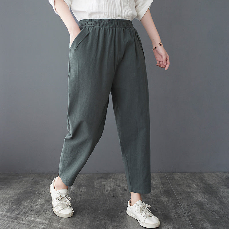 Loose Harem Casual Cotton And Linen Thin Cropped Pants