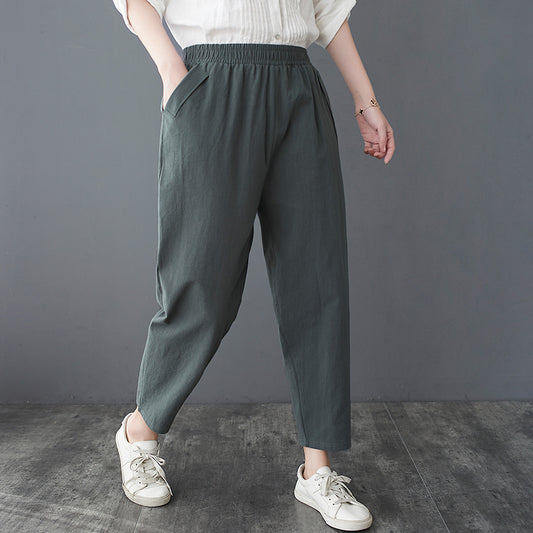 Loose Harem Casual Cotton And Linen Thin Cropped Pants