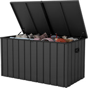 200 Gallon Metal Deck Box, Waterproof Outdoor Storage Box With Lockable Lid, Large Pool Storage Cabinet For Patio Furniture Garden Tools Pool-Supplies, Gray