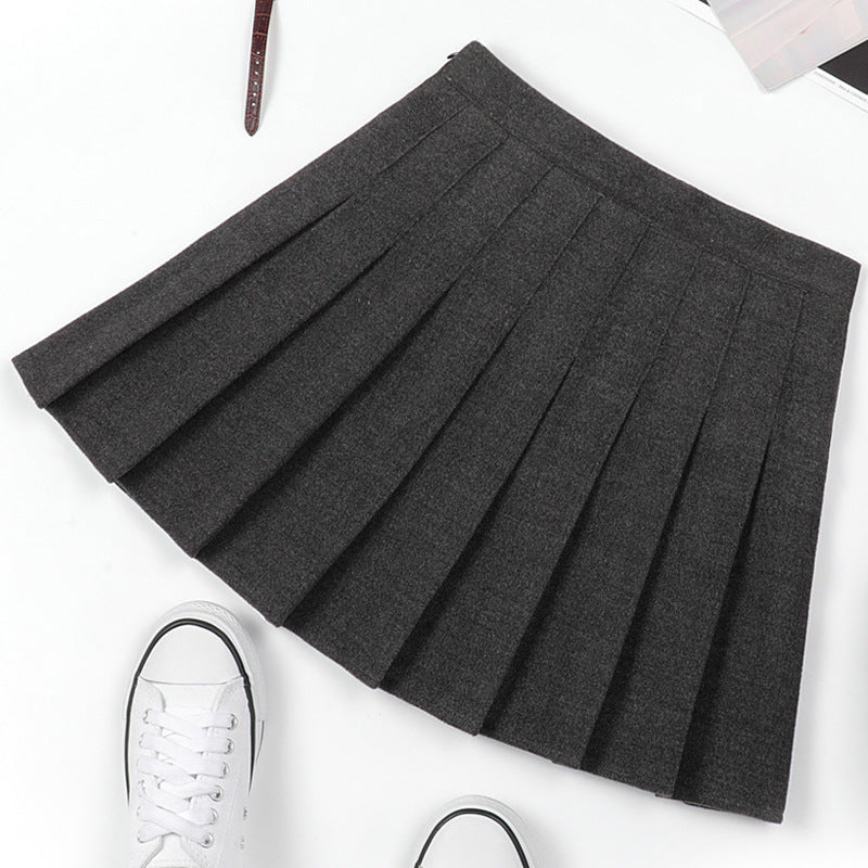 Autumn And Winter Pleated Skirt Solid Color Woolen Winter Skirt