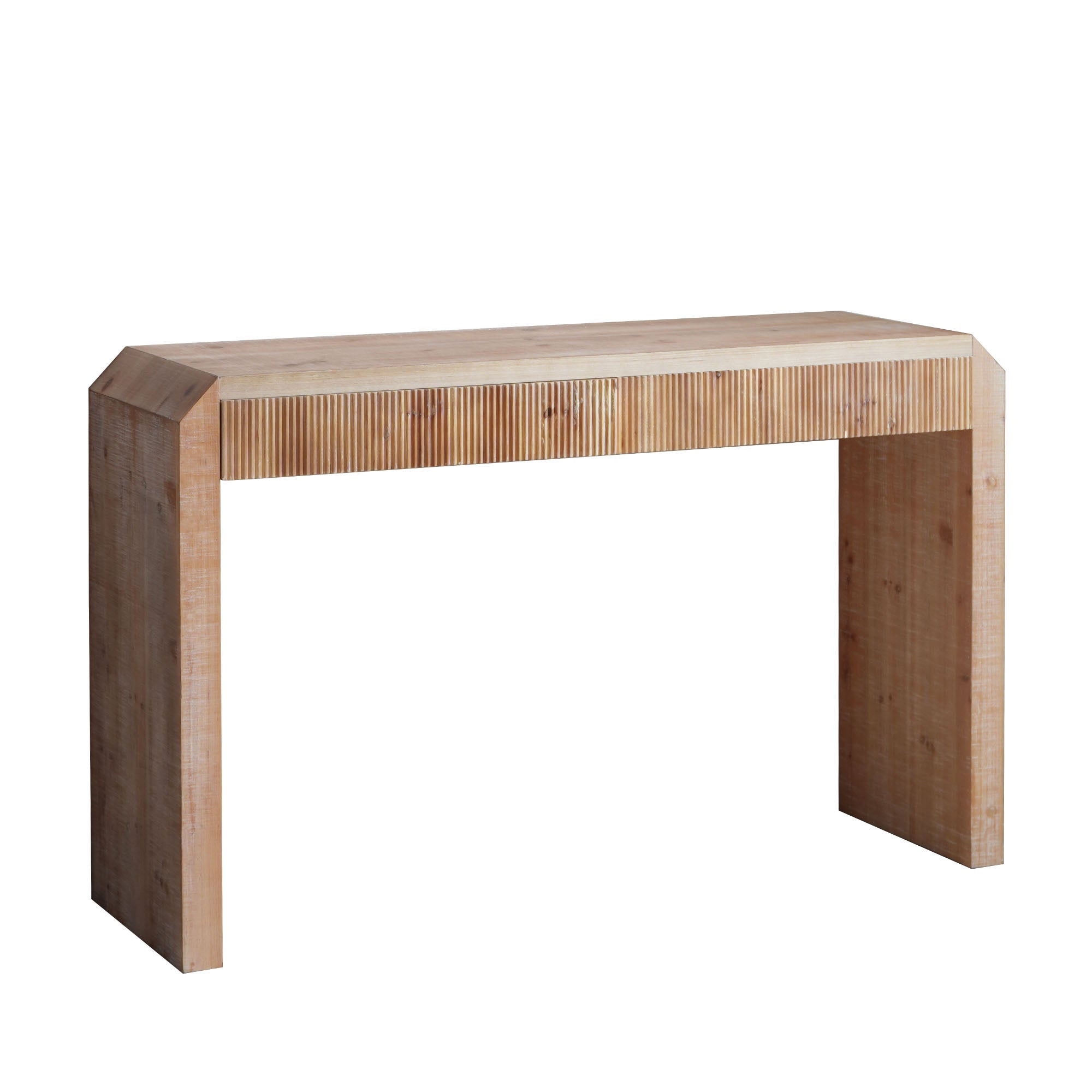 Rustic Wooden Console Table With Drawer- Minimalist Design, Ribbed Texture, And Natural Finish