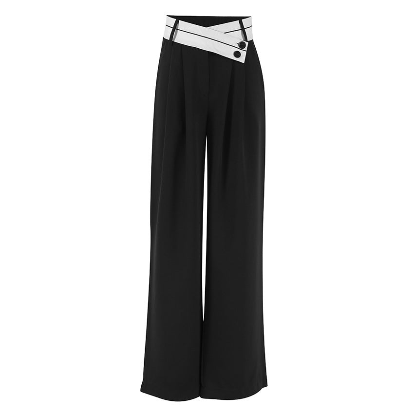 Spring And Summer European And American Commuters' Contrast Color Casual Draping Mop Wide-leg Trousers Design Sense